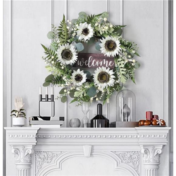 Eucalyptus Wreath for Front Door Sunflower Flowers All Seasons with Welcome Sign - Picture 6 of 7